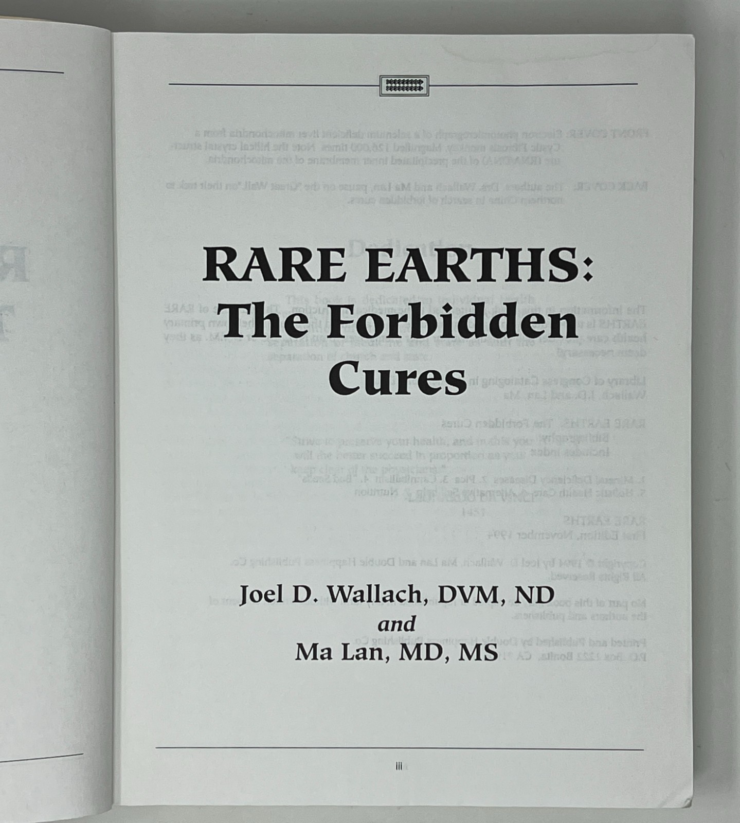 MEDICINE: Rare Earths: The Forbidden Cures by Joel Wallach & Ma Lan – 1994 PB