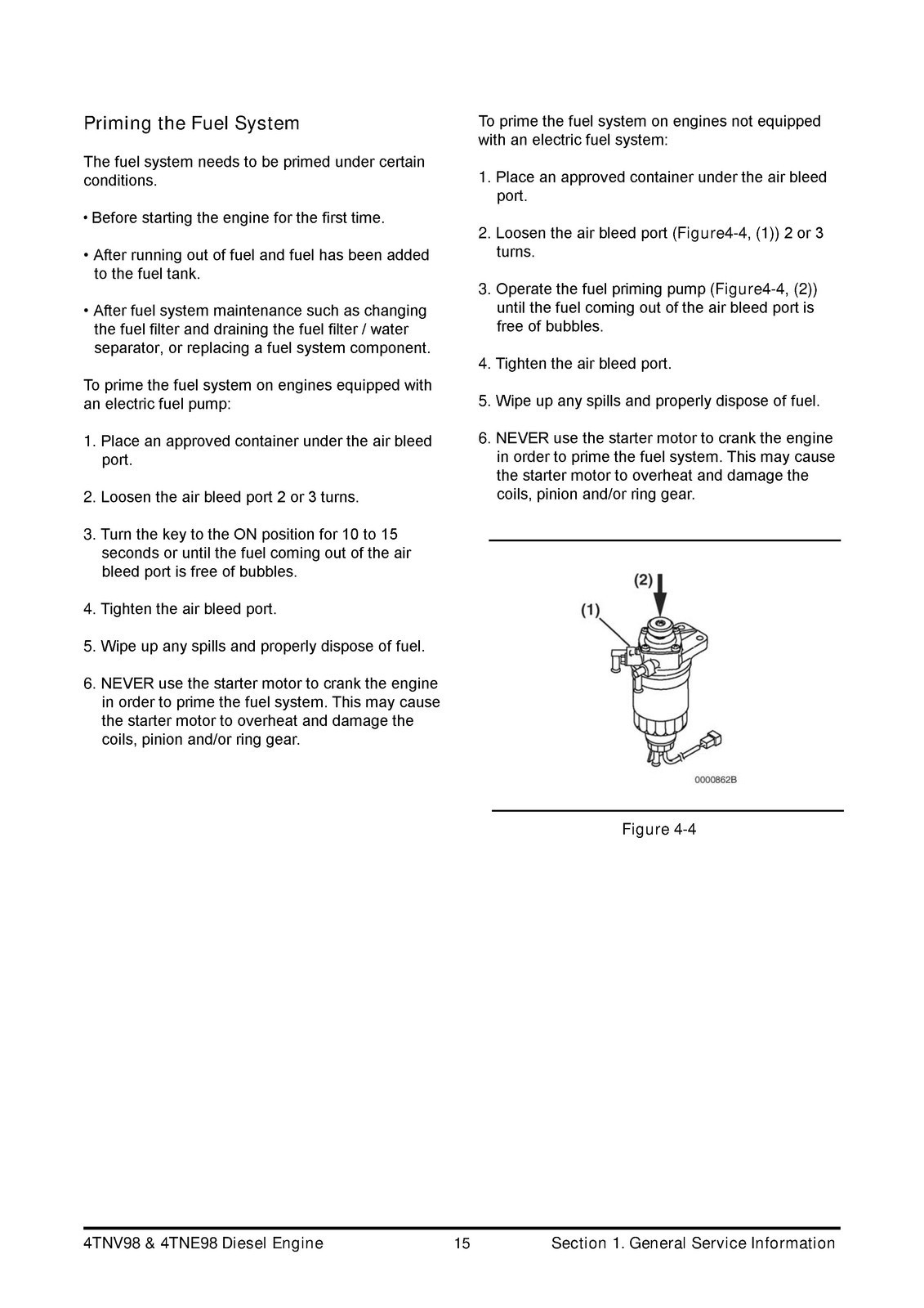 YANMAR 4TNV98 4TNE98 Diesel Engine Service Manual 2008 – WIRE BIND – COVERED