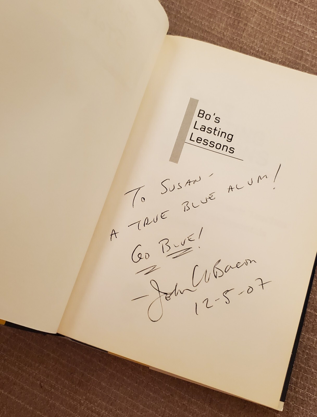 Bos Lasting Lessons HC Book Signed by Author John U Bacon Michgan Football