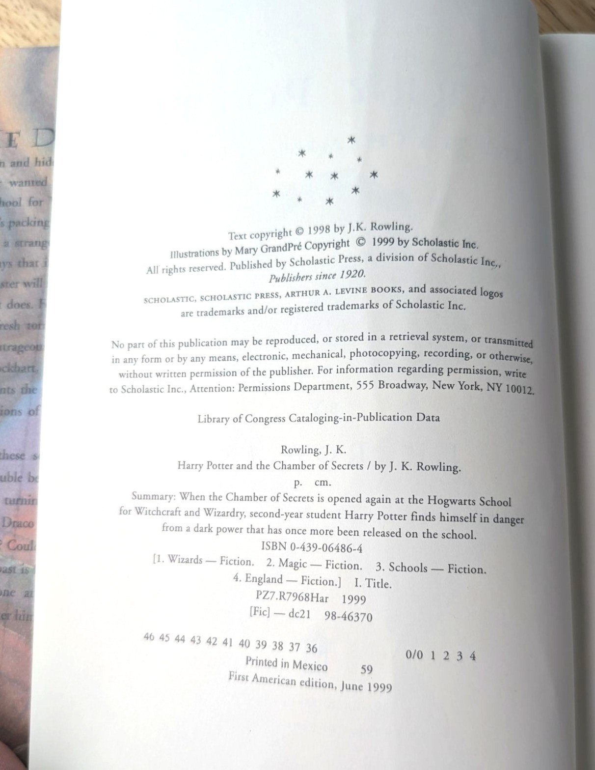 Harry Potter And The Chamber Of Secrets Hardcover Dust Jacket J.K. Rowling 1999