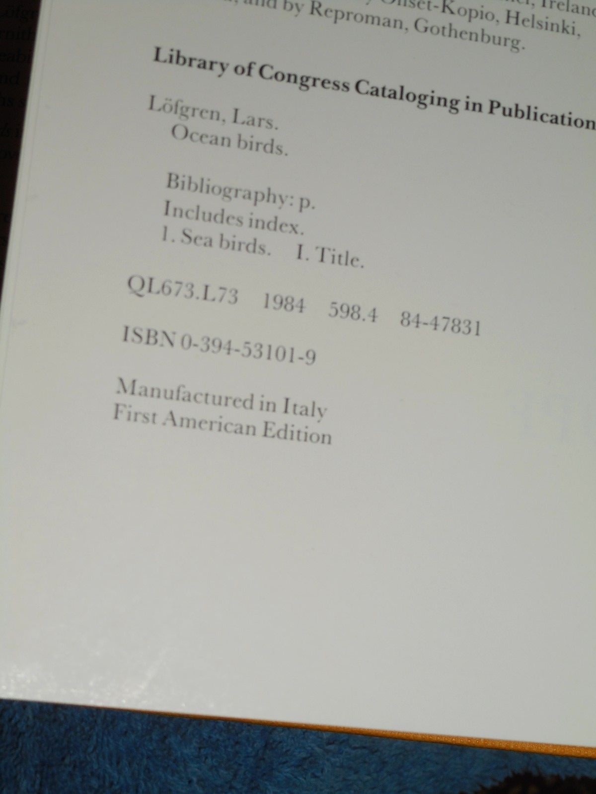 Ocean Birds Lars Lofgren 1984 HC/DJ 1st Edition Orinthology SEABIRDS Textbook