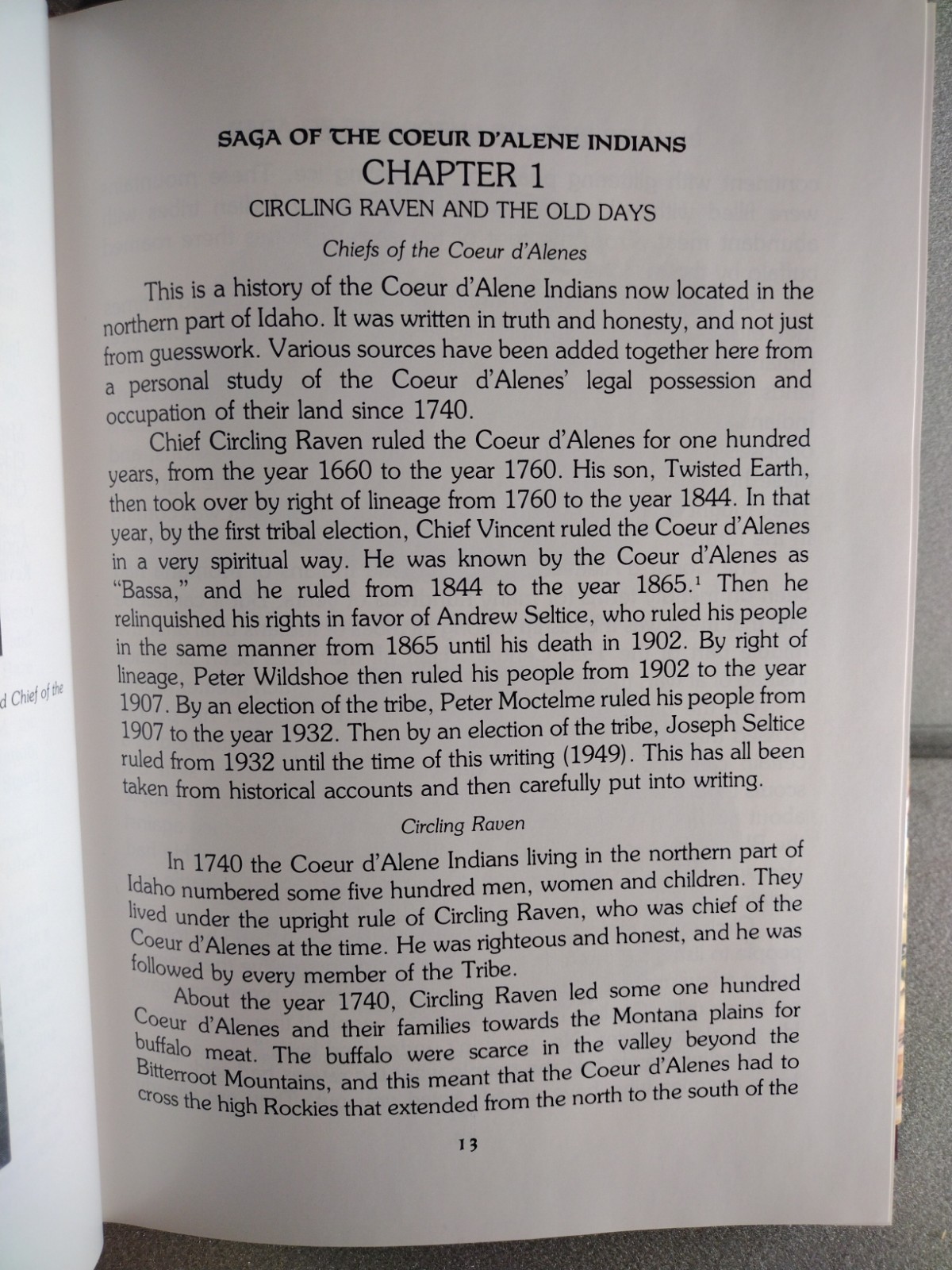 Vintage Saga Of The Coeur d’Alene Indians Chief Joseph Seltice Hardcover History