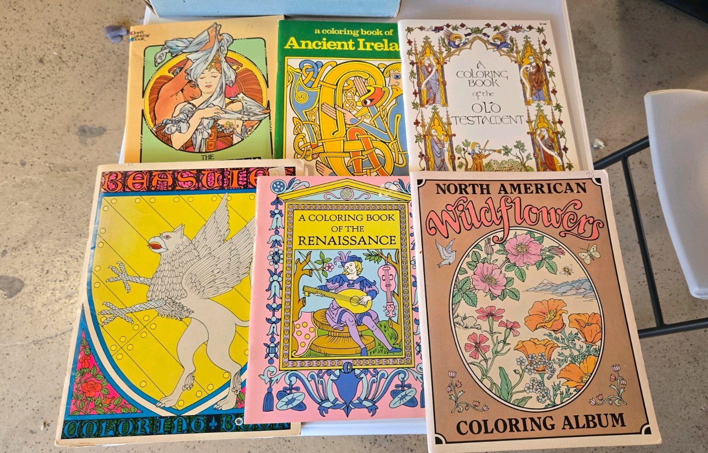 Collection of Vintage Paper Coloring Books Primarily From Bellerophon Books. Lot