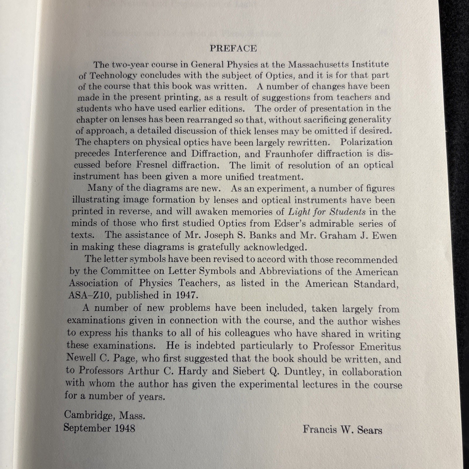 OPTICS By Francis Weston Sears 1949 HC Principles of Physics Addison Wesley B86