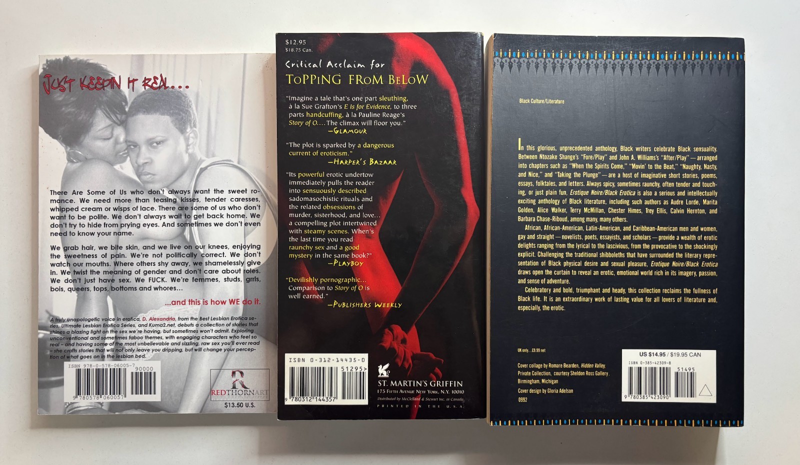 Black/queer erotic fiction (1990s-2010s), LGBTQIA+ short stories, poetry, novel
