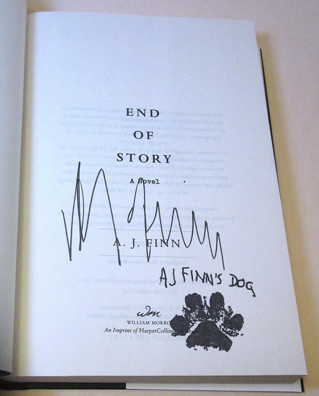 SIGNED End of Story by A.J. Finn FIRST EDITION WITH PAW STAMP New